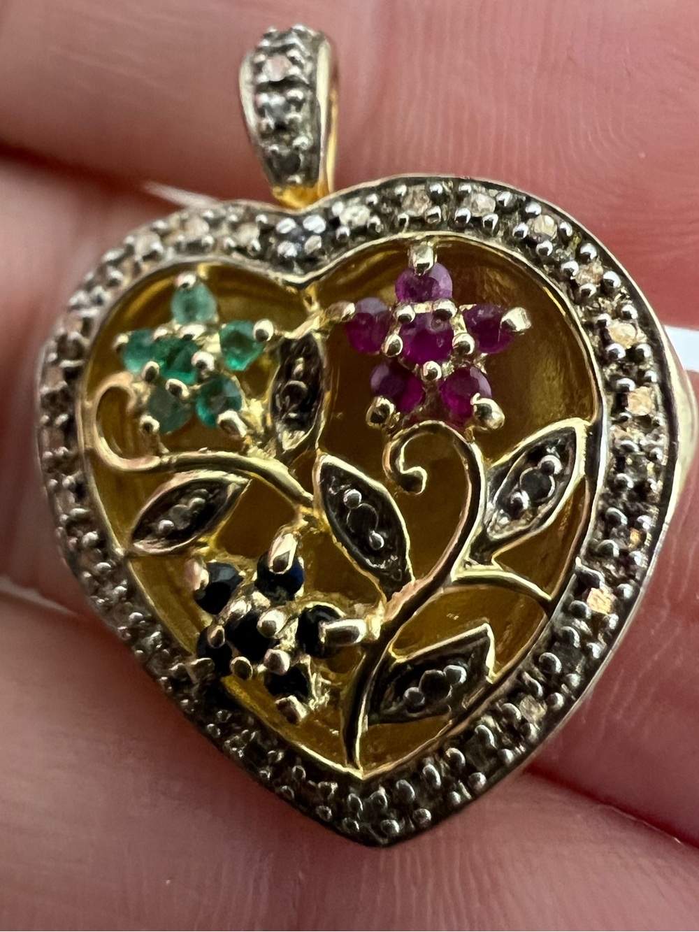 925 Heart Floral Multi-Gem Pendant Necklace